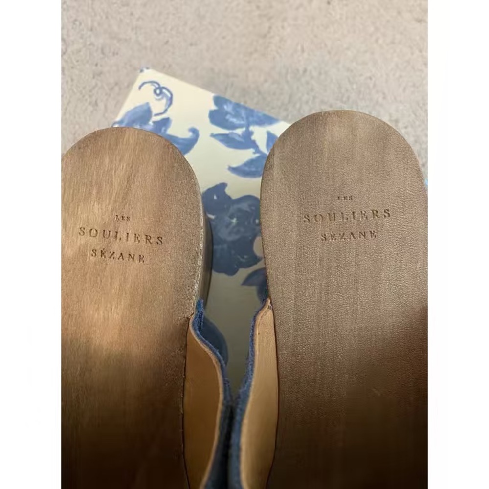 Sezane Blue And Gray Patchwork Platform Mules - image 3